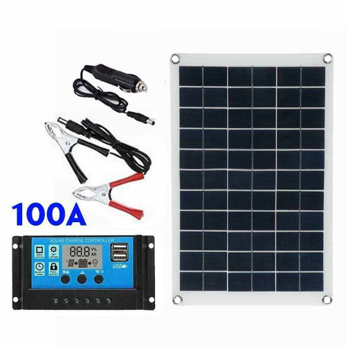 100W Dual USB Flexible Solar Panel Battery Charger Kit Boat Car & Controller 2