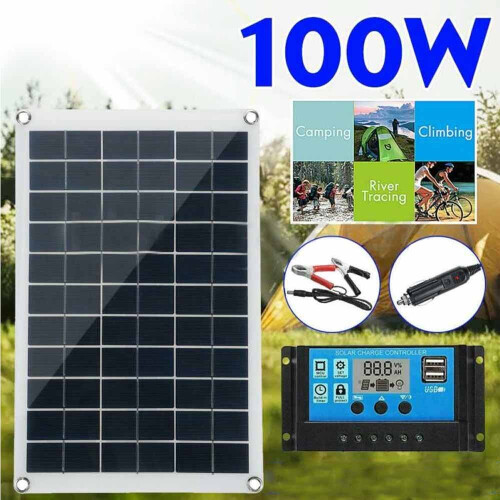 100W Dual USB Flexible Solar Panel Battery Charger Kit Boat Car & Controller
