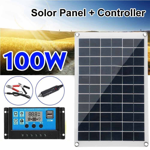 100W Dual USB Flexible Solar Panel Battery Charger Kit Boat Car & Controller 1