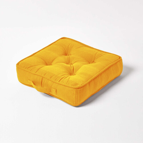 Homescapes (Mustard) Rajput Ribbed Cotton Floor Cushion