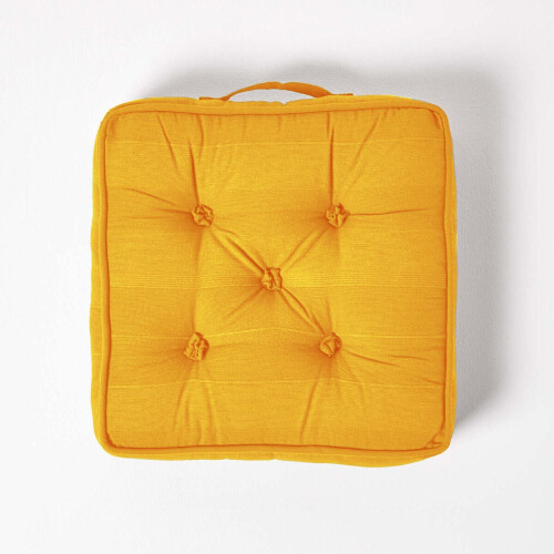 Homescapes (Mustard) Rajput Ribbed Cotton Floor Cushion 2
