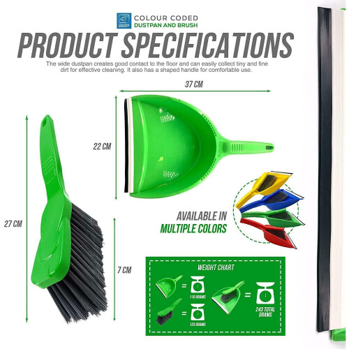 Green Dustpan and Brush Set Colour Coded Dust Pan Broom Sweeper Indoor 2