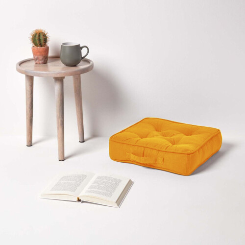 Homescapes (Mustard) Rajput Ribbed Cotton Floor Cushion 1