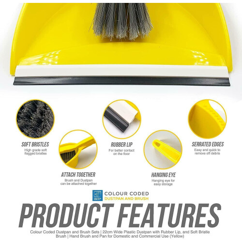 Yellow Dustpan And Brush Set Colour Coded Dust Pan Broom Sweeper On Onbuy 8104