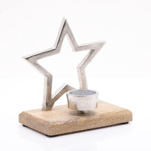 Widdop Hestia Home Collection Decor Metal Star & Wood Tealight Holder