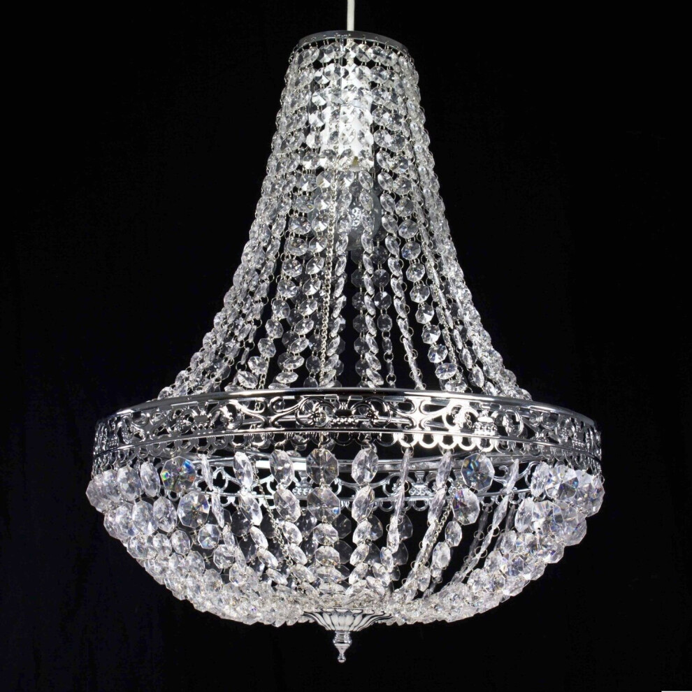 (MADISON CHROME	) Modern Chandelier Ceiling Light Shades Acrylic Crystal Droplet Pendant Lampshade