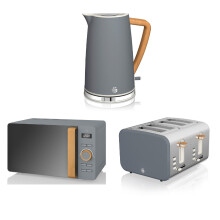 (Grey) Swan Nordic 1.7 Litre Jug Kettle, 4 Slice Toaster & Microwave 800W LED Freestanding
