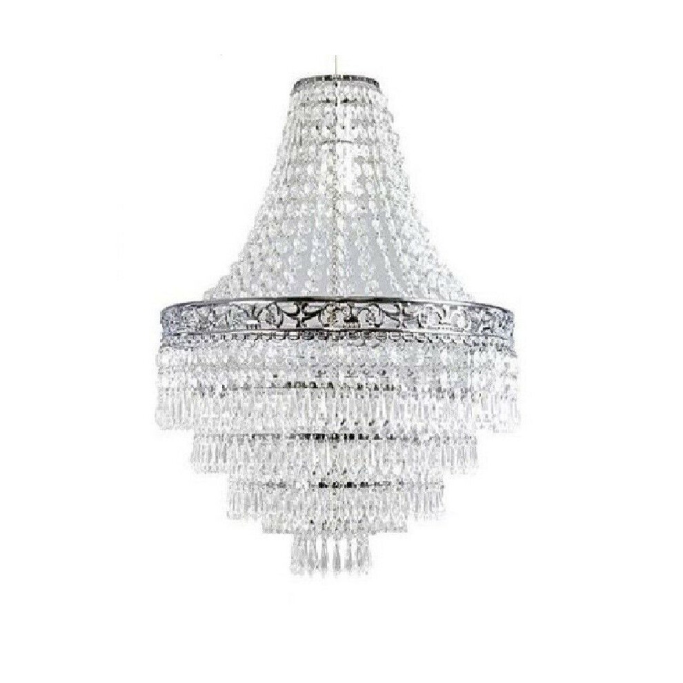 (KNIGHT BRIDGE LARGE CHROME	) Modern Chandelier Ceiling Light Shades Acrylic Crystal Droplet Pendant Lampshade