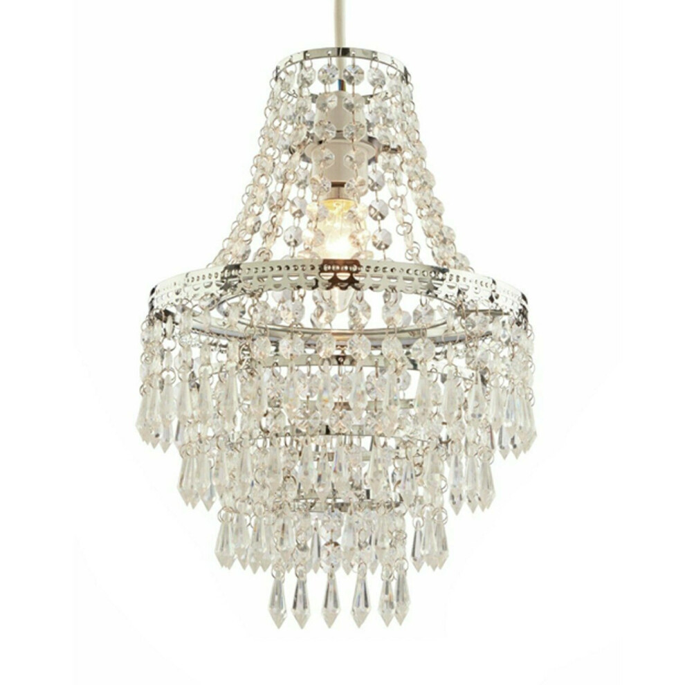 (TERRI 5 TIRE BEADED SHADE	) Modern Chandelier Ceiling Light Shades Acrylic Crystal Droplet Pendant Lampshade