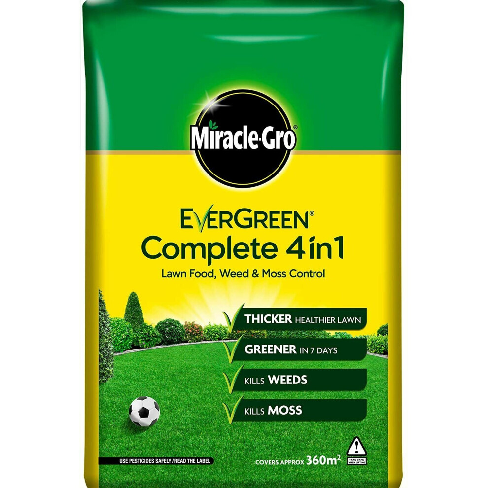 (Miracle Gro Evergreen Complete 4 in 1 Outdoor Garden Green Lawn Weed Food & Moss Control Care 360mÂ²) Evergreen Complete 4 in 1 Lawn Food Weed & Moss