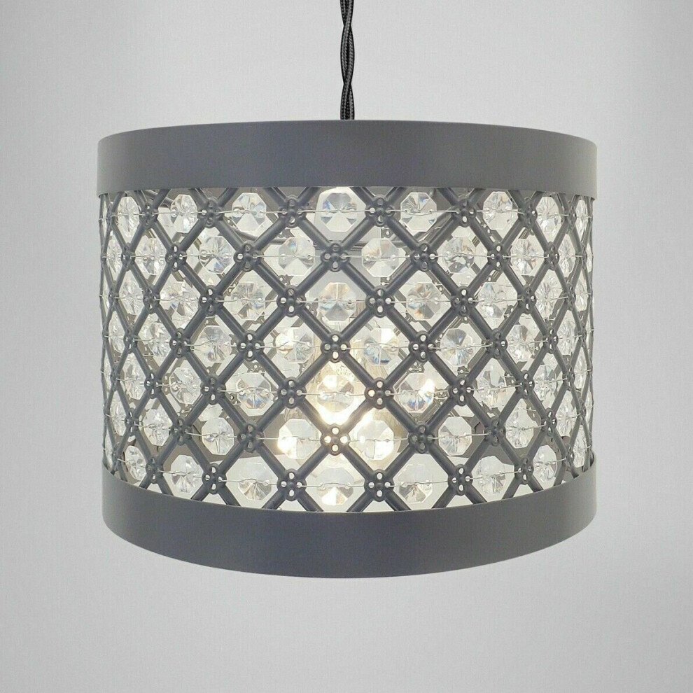 (MODA GREY	) Modern Chandelier Ceiling Light Shades Acrylic Crystal Droplet Pendant Lampshade