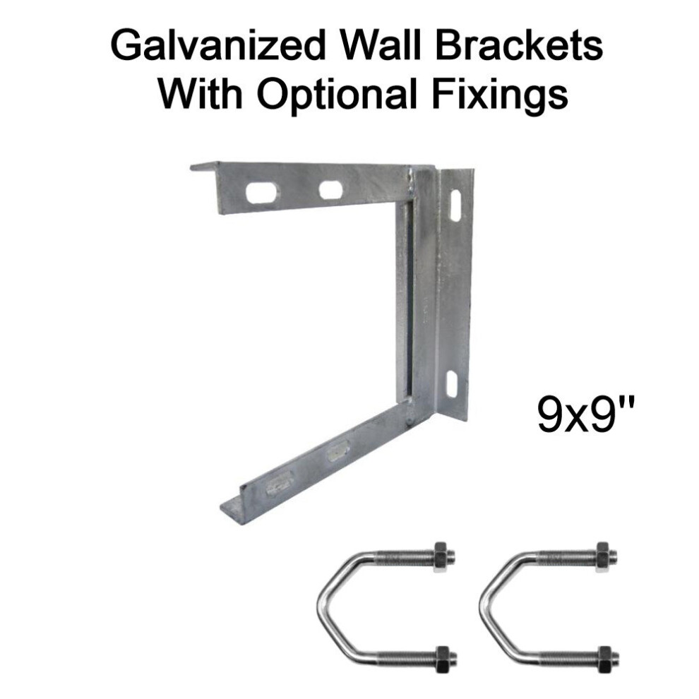 (9'' inch x 9'' inch, 2.5'' U Bolts (set of 2)) TV Aerial Galvanised Steel Wall Mounting Bracket for Pole Mast DAB FM SATELLITE