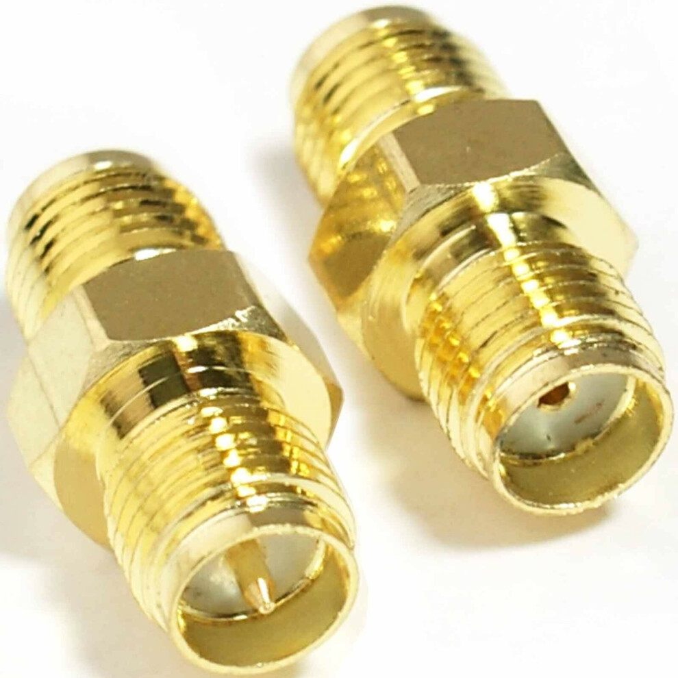 2 X Reverse Polarity Sma Female To Sma Socket Adapter Converter Antenna Router Gold 5055538199431