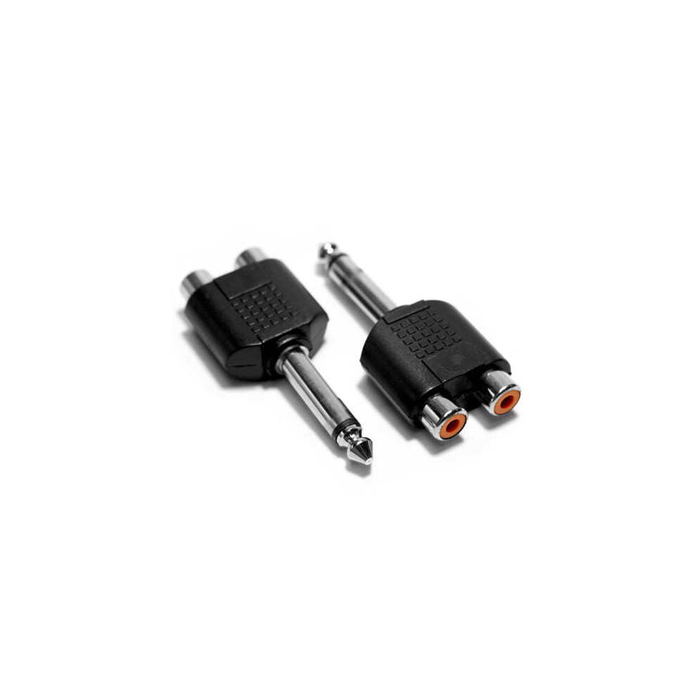 6.35mm Mono Male to 2 RCA Female Adapter 1/4" Plug Phono Socket Converter