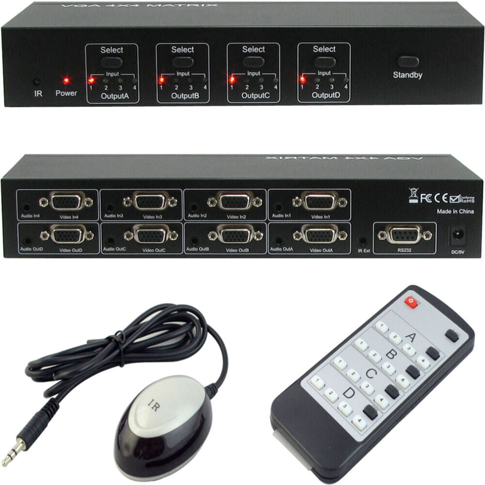 Loops 4X4 Vga & Audio Matrix Box 4 Input Output Routing Switch Splitter Distribution
