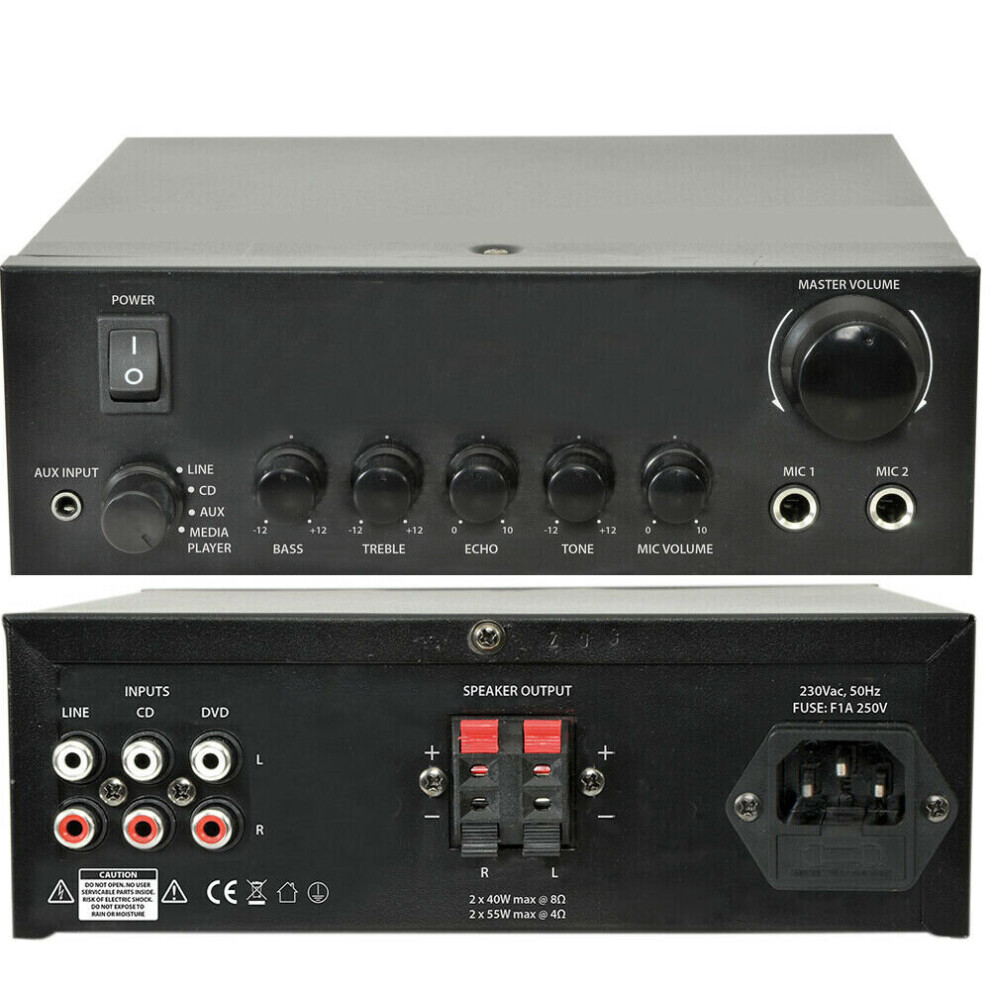 110W Mini Stereo Amplifier System Home Office Loud Speaker Karaoke Hi Fi Rca Aux 5055538140440
