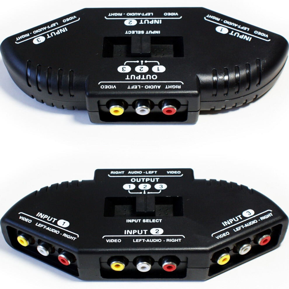 3 Port Way 3Rca Manual Av Switch Box Composite Video Phono Distribution Dvd Red/White/Yellow 5055538142659