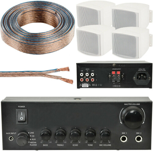Loops 110W Mini Stereo Amplifier System 4x Background Wall Speaker Bedroom Office AUX