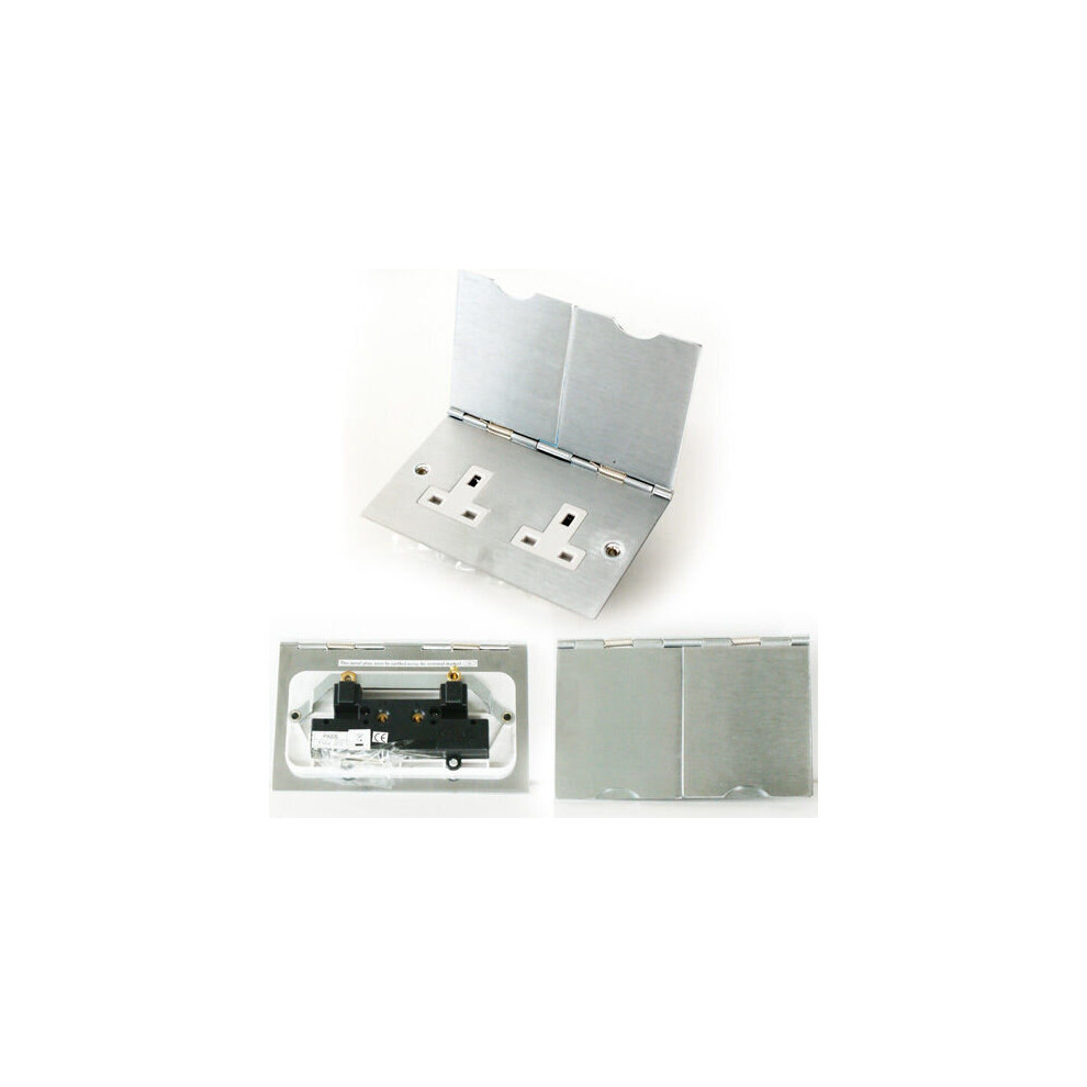 Brushed Steel Double Floor Plug Socket Outlet 1 Gang Uk Electrical 13A Mains 5055538125041