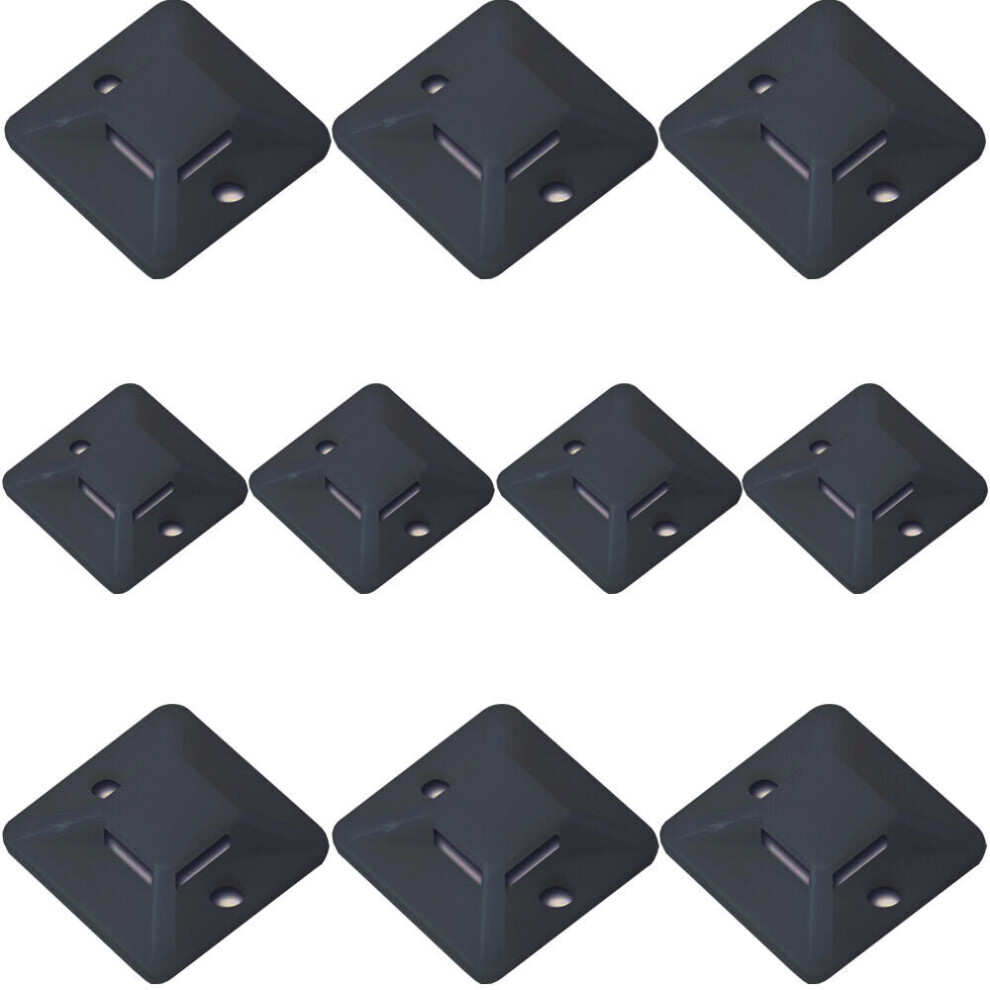 10x Black Plastic Cable Tie Bases 28x5mm Sticky Back Adhesive Mount Tidy Wall