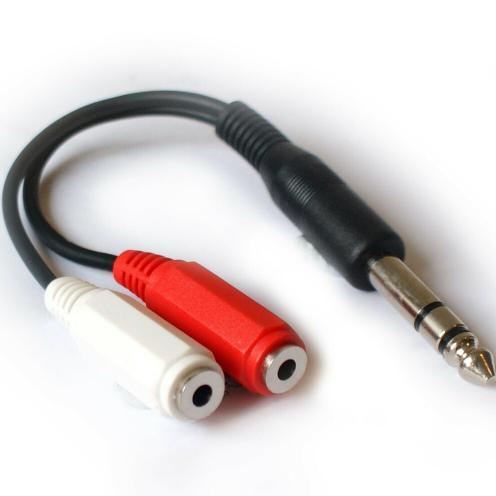 6.35mm (1/4") Stereo Jack Plug to 2x 3.5mm Stereo Socket Splitter Adapter Cable