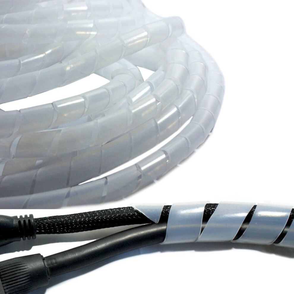Loops 10M Cable Tidy Spiral Wrap For 3-10Mm Cables - Easy Cut, Expandable, Transparent Pe Coil - Natural-Neutral-Plastic-Coil-Av-Behind-Tv