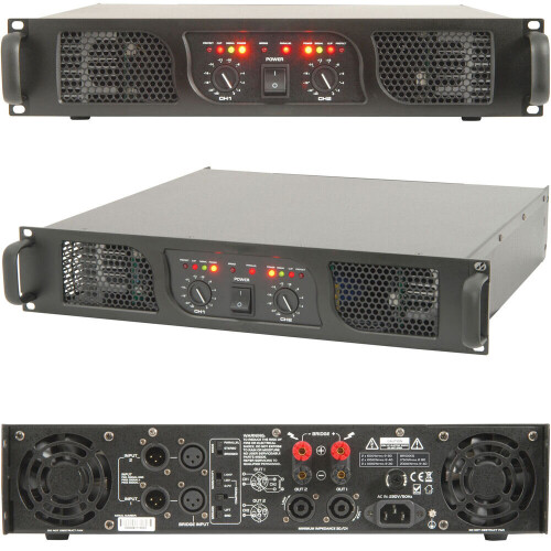 Loops 2800W Stereo Power Amplifier Professional 2 Ohm DJ Speaker System 19" 2U Rack