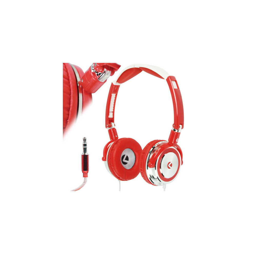 3.5mm Red Foldable On ear Stereo Headphones Headset Bass Swivel MP3 iPod