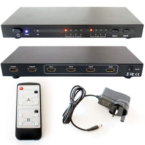 Loops 4x2 HDMI Matrix Full HD Input Output Multi Room Distribution Splitter/Switch Box