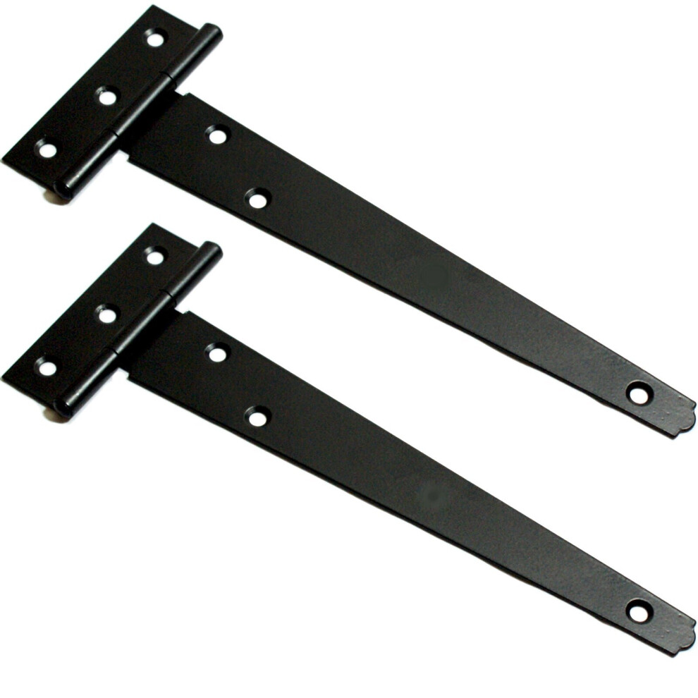 2x 8 Inch x 200mm T Hinges Black Outdoor Gate/Door Garden Shed Tee Strap