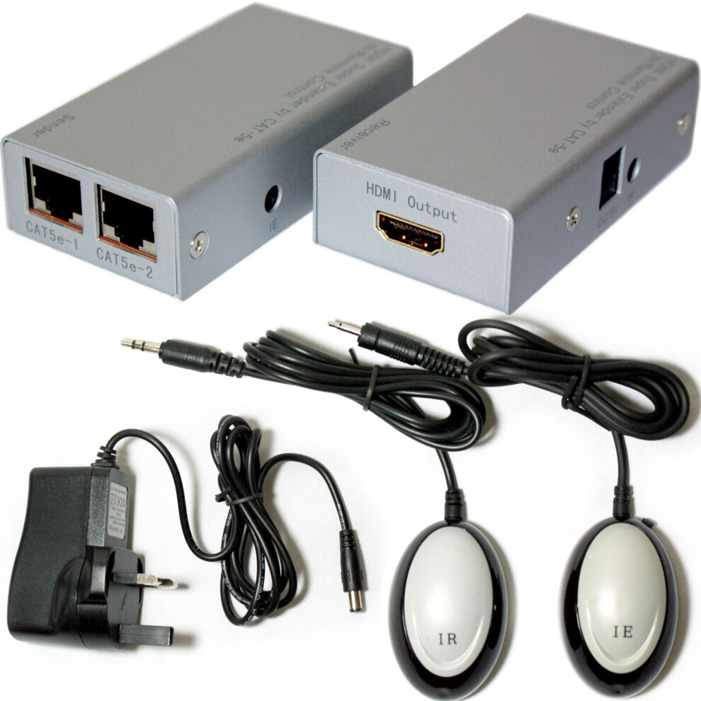 HDMI & IR Control Over CAT5e CAT6 Extender Sender Balun Kit Full HD @ 30m RJ45