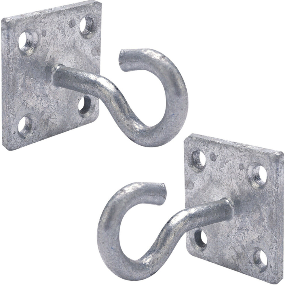 2x 50mm Galvanised Steel Hook on Face Plate Wire Rope Lashing Cable Wall Mount