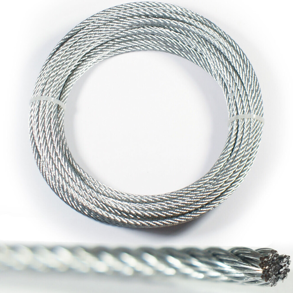 10M 4Mm Wire Rope Lashing Cable Galvanised Steel Stranded Metal Hoist Line 5055538140341