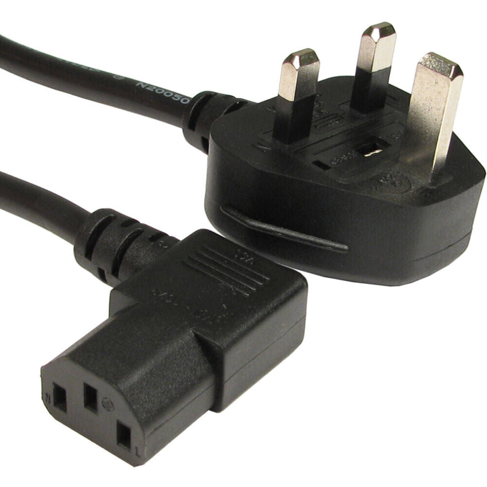 2M UK Plug to IEC Kettle Cable Lead 90 Degree Right Angled C13 Mains Power 5A