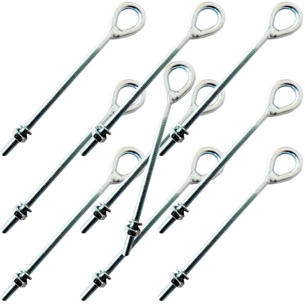 QTY 10 6 x 1/4" Welded Eye E Bolt Galvanised Steel Wire Rope 150mm Thread Nut
