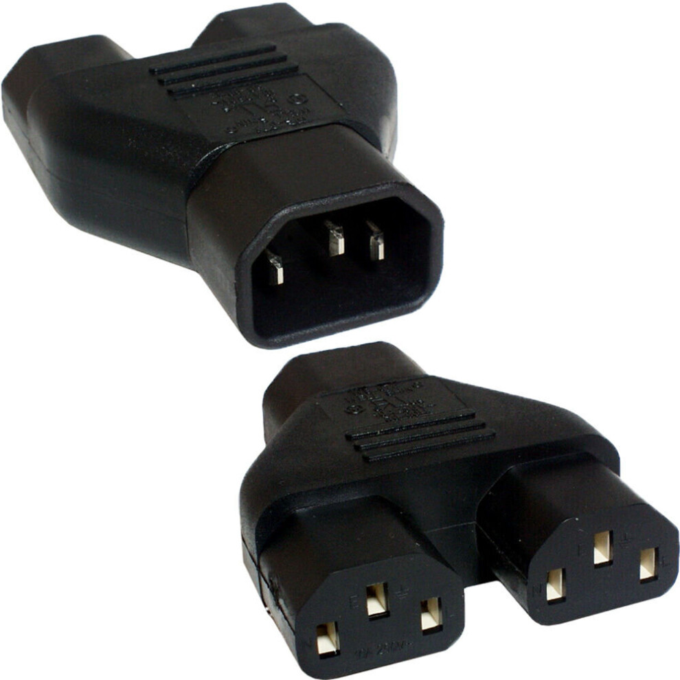 Iec Y Splitter Mains Power Adapter 10A 240V 1X C14 Male To 2X C13 Female Way 5055538126116