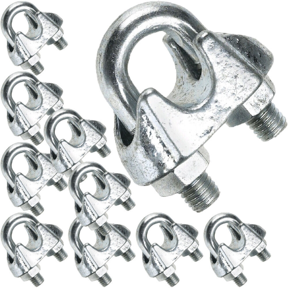 10 x 5mm Galvanised Steel Grip Clamp Clips Wire Rope Lashing Cable U Bolt Nut