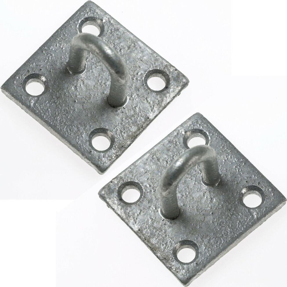 2x 50mm Galvanised Steel Staple on Face Plate Wire Rope Lashing Cable Loop Mount