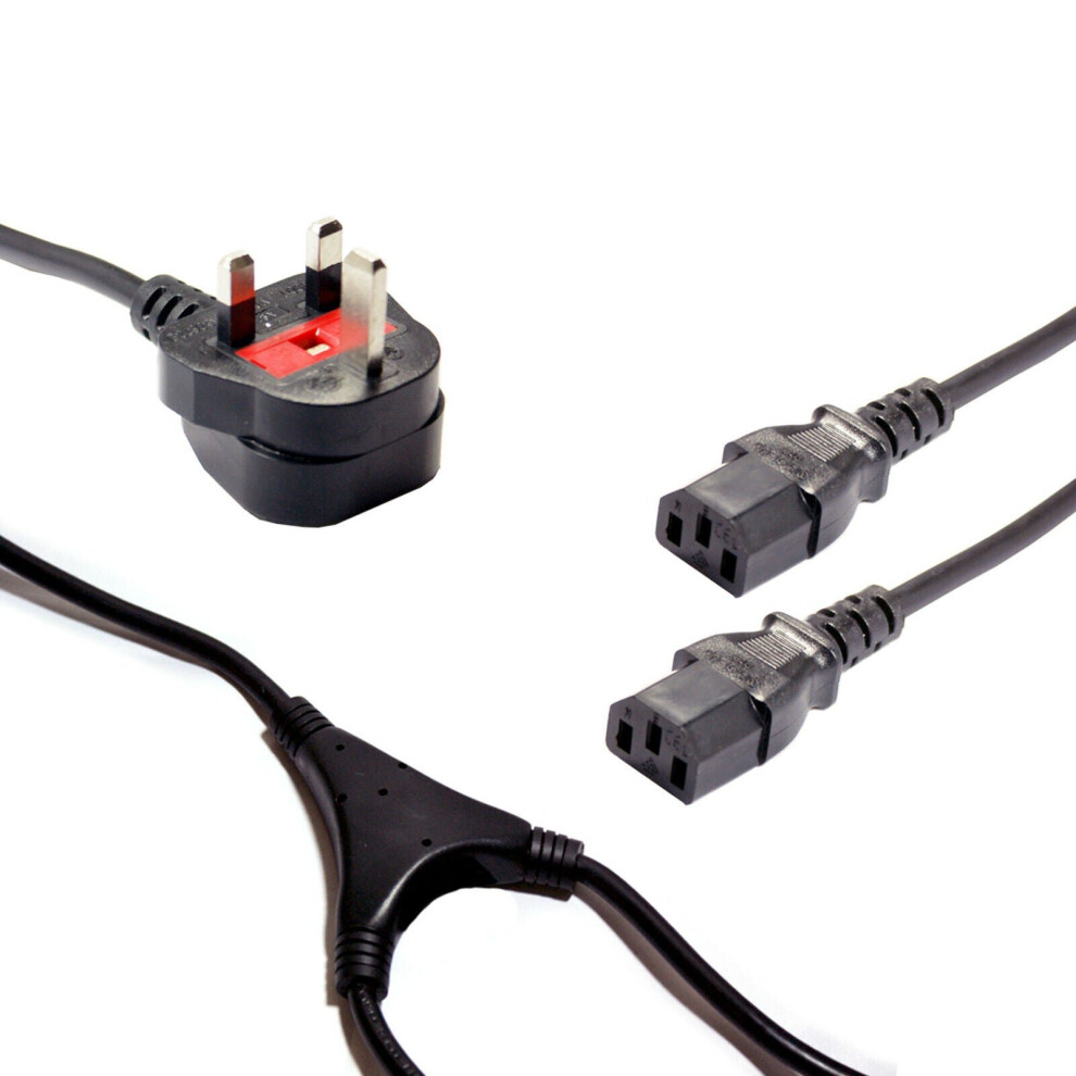 Loops 5.5M Uk Mains Plug To 2X Iec Female C13 Y Splitter Cable 10A Power Lead Socket