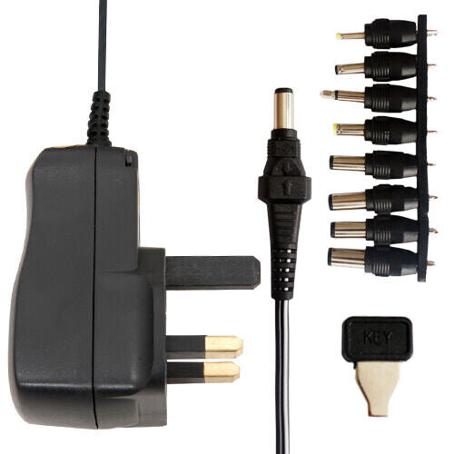 Loops Universal UK Mains Power Supply 3–12V DC, 2.25A (27W) Switch-Mode Adapter with Multi-Connector – Code 916
