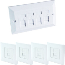 Quad & 4x Single CAT6 Wall Face Plates 4 Port RJ45 Ethernet Network Data Socket