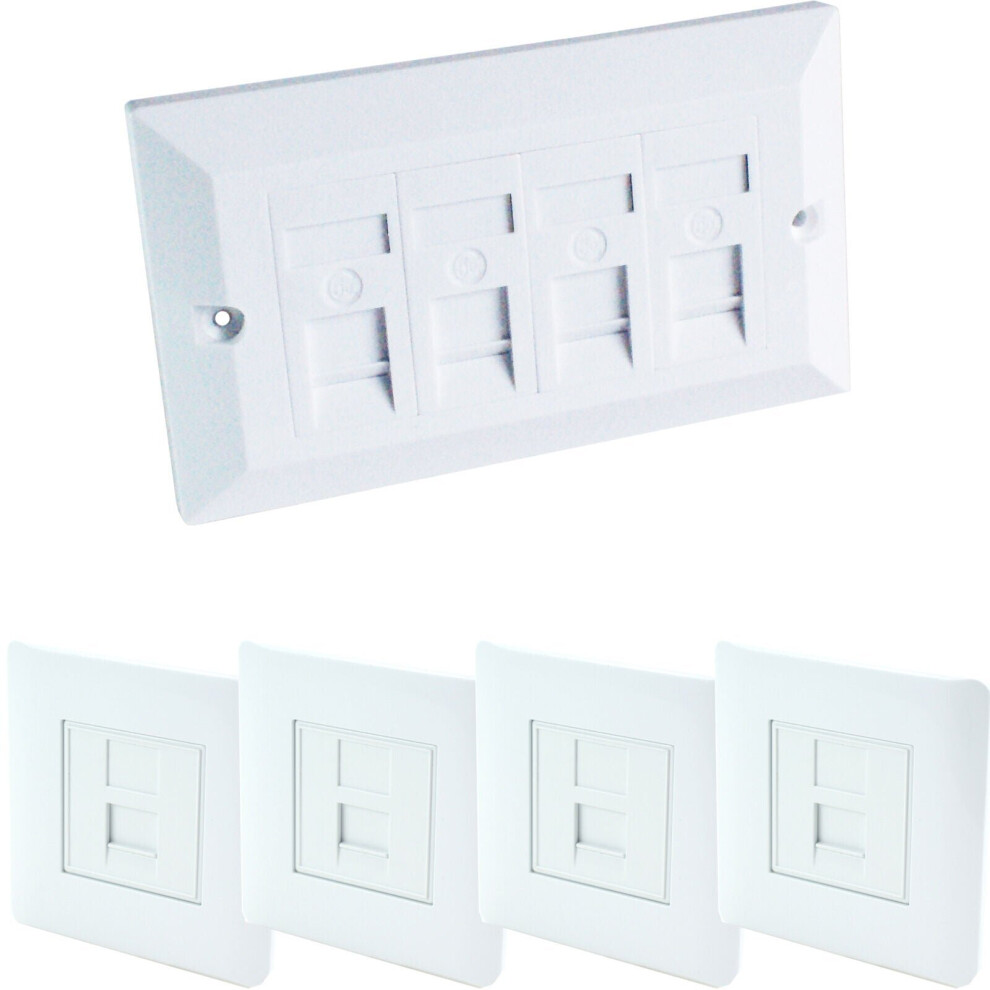 Quad & 4x Single CAT6 Wall Face Plates 4 Port RJ45 Ethernet Network Data Socket