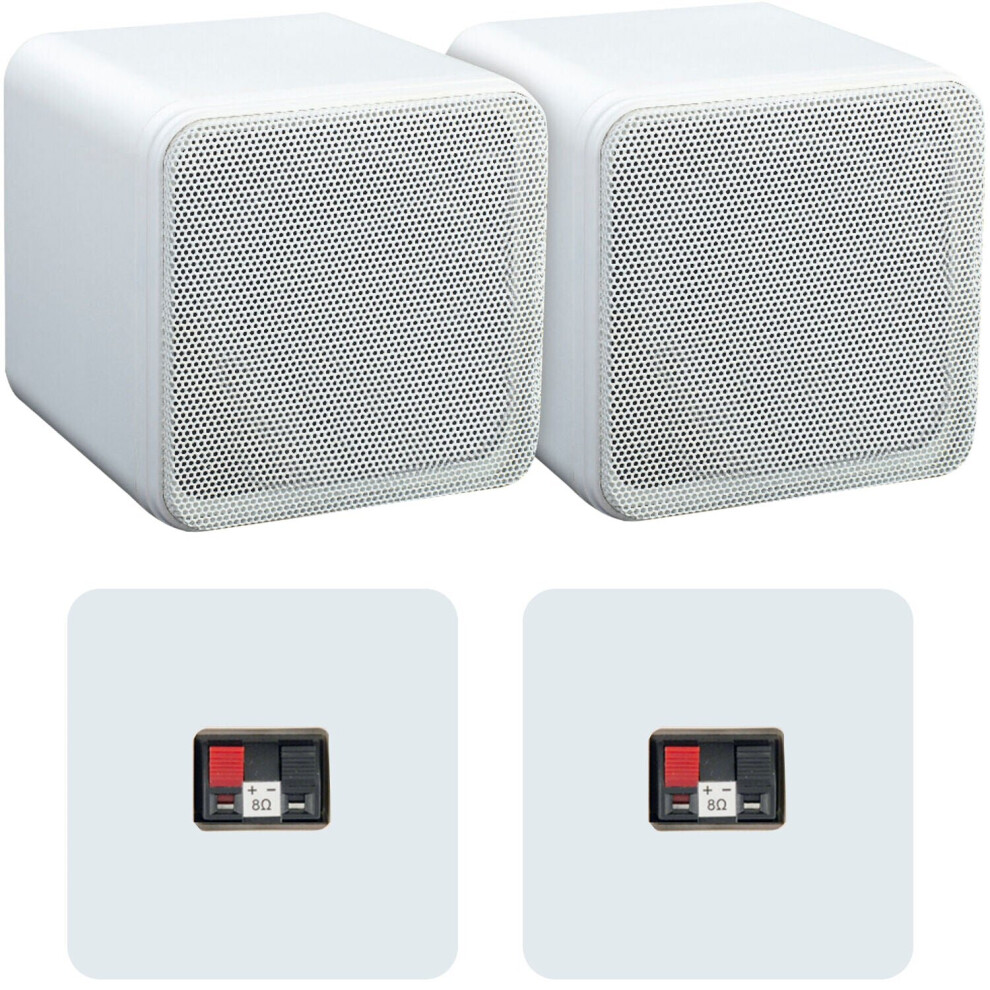 Pair of 4 Inch ABS Bookshelf Speakers - 80W 8Ohm - White HiFi Surround Sound Home Cinema