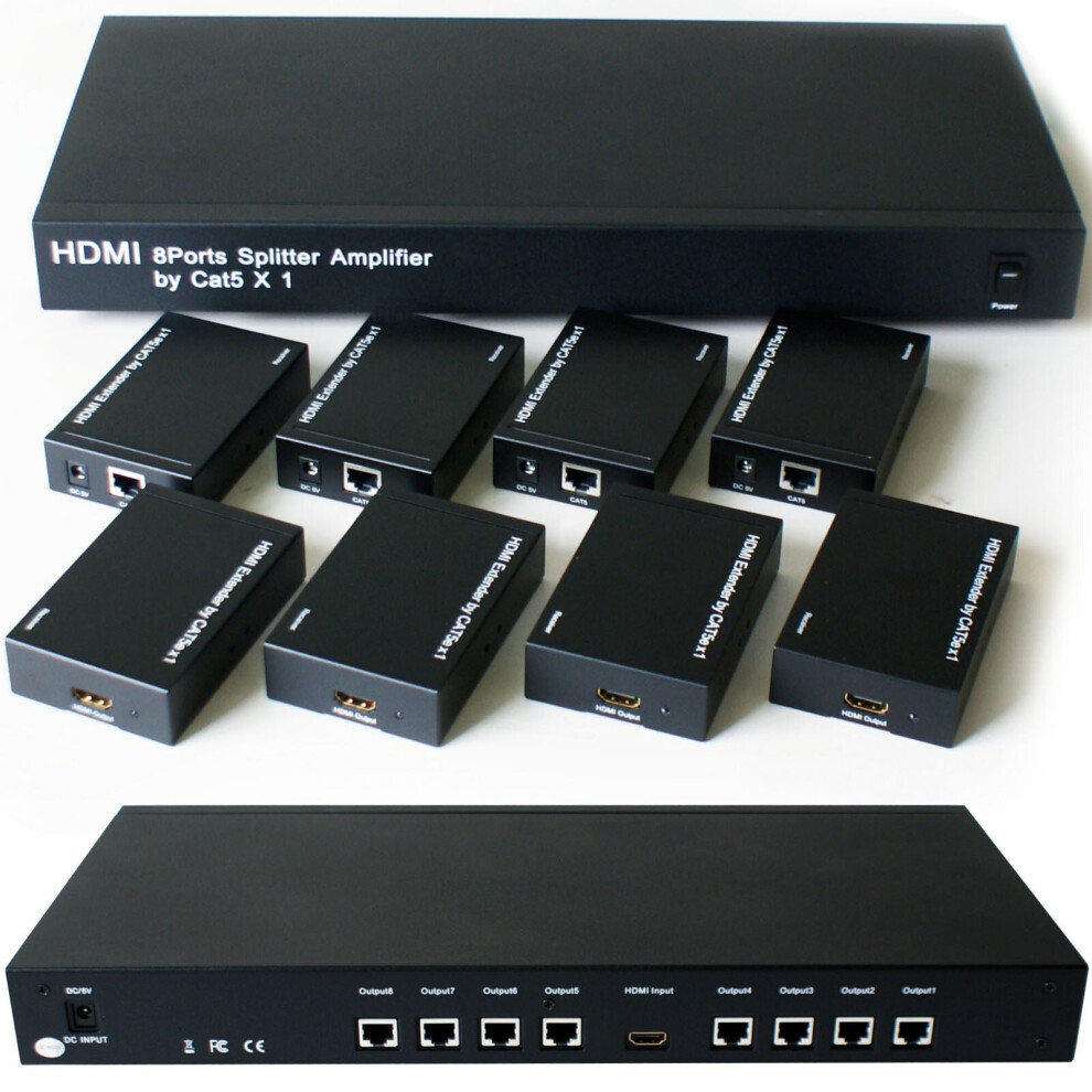 8 Port Way HDMI over Single CAT5e CAT6 Splitter Full HD Multi Room TV Extender