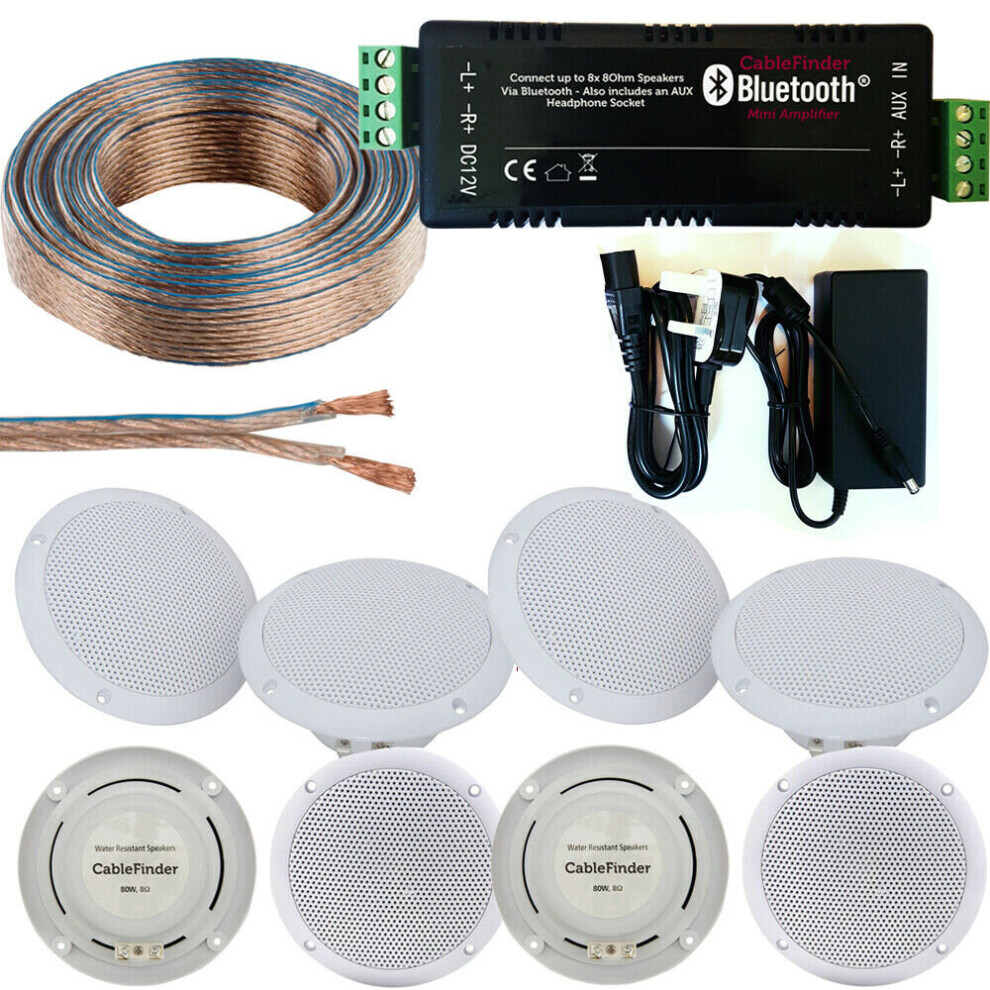 Wireless Bluetooth Amplifier & 8x 80W Ceiling Speaker Kit Home Hi Fi Amp System