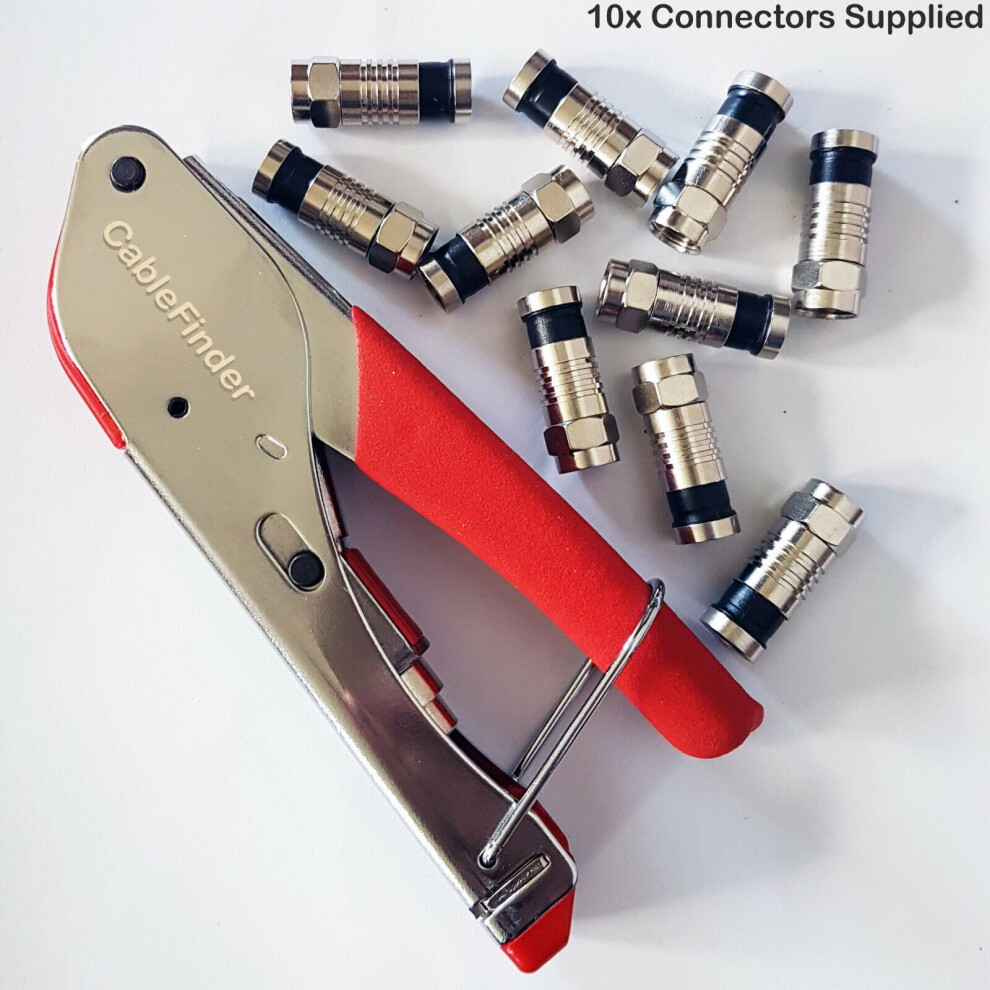 F Type Compression Tool & 10X Rg59 Connectors Coaxial Crimping Crimper Sky Screw 5055538185410
