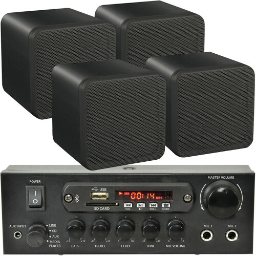 Loops 110W Bluetooth Amplifier & 4x 80W Black Speakers Background Wireless HiFi Kit