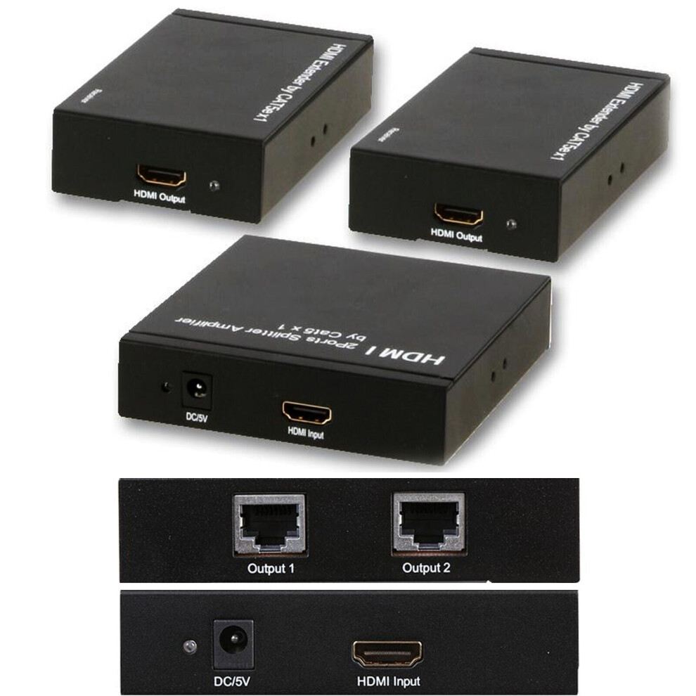 2 Port Way HDMI over Single CAT5e CAT6 Splitter Full HD 3D Multi Room TV Balun
