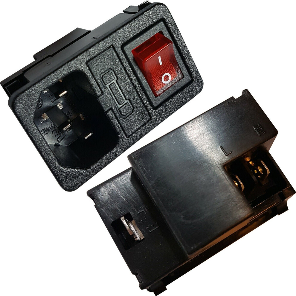 IEC C14 Switched & Fuse Power Socket 10A Snap on Panel Chassis Mount Connector