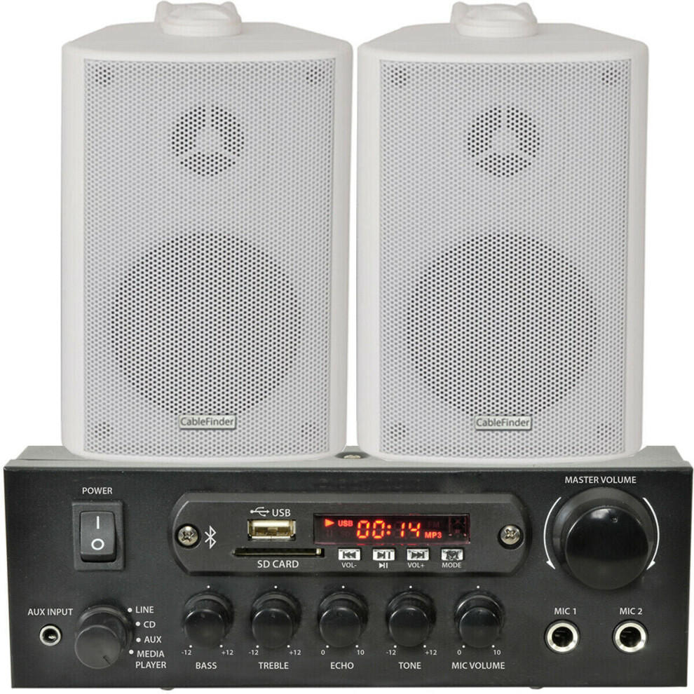 Loops 110W Bluetooth Amplifier & 2X 60W Wall Speakers Wireless Bedroom Hifi Kit White
